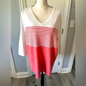 CJ Banks Coral & White Shirt